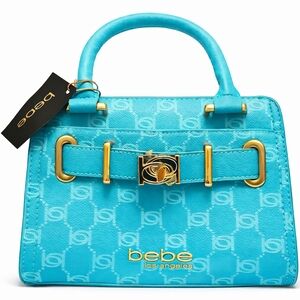 NWT Bebe Turquoise Monogram Satchel | Gold Hardware